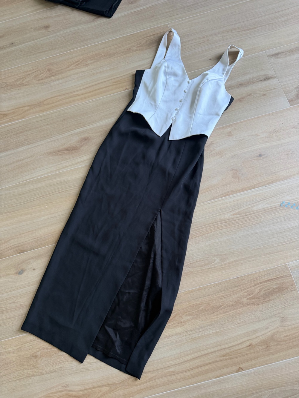 Vintage 80s / 90s Black maxi dress with White vest Bodice